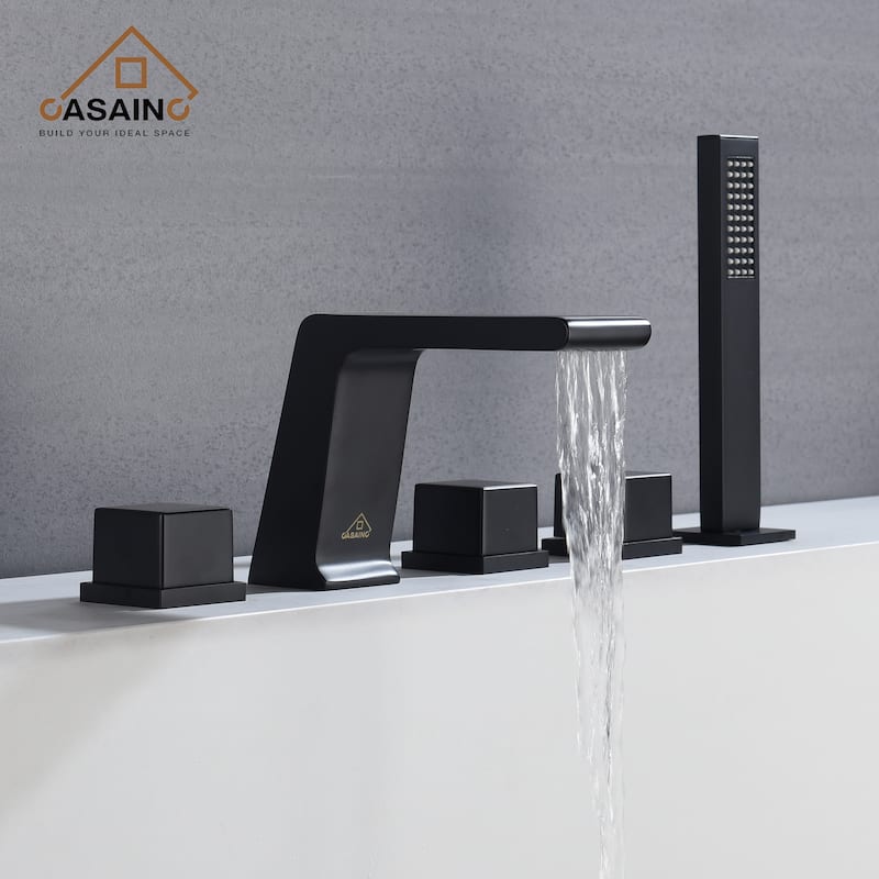 Hot Sale 5 hole Bathtub Faucet With Handheld Shower Head - Black