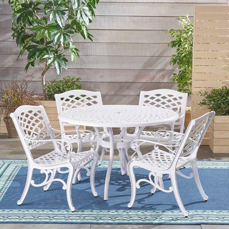 4 - Person Metal Patio Dining Set with Round Table - White