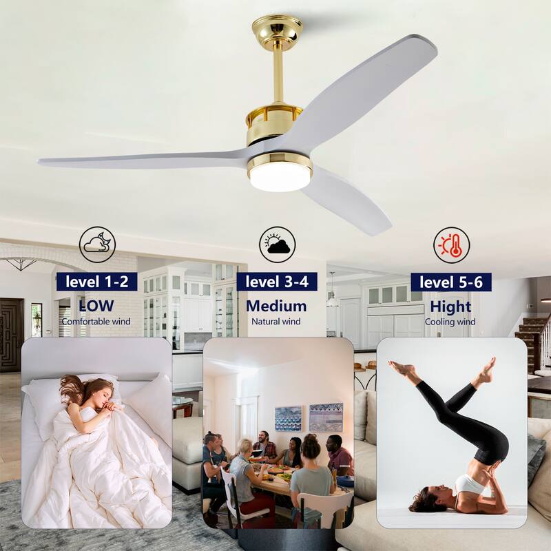 Sofucor 52" Solid Wood/ABS Noiseless Ceiling Fan with Dimmable Light Optional and Remote, 6-Speed Reversible, Smart Optional