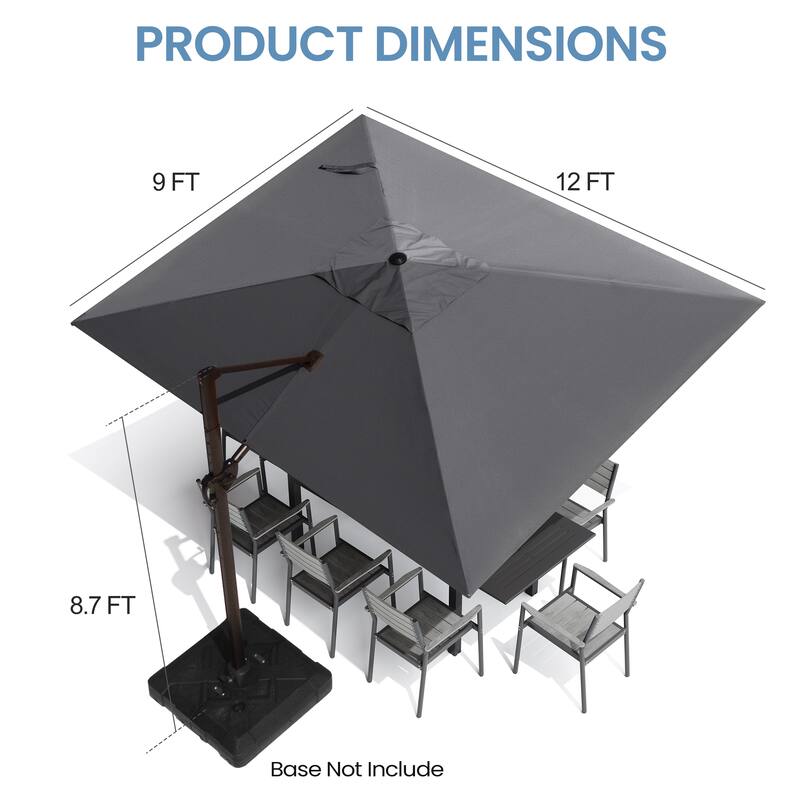 Pellebant 9 FT x 12 FT Outdoor Patio Cantilever Umbrella with Base Stand