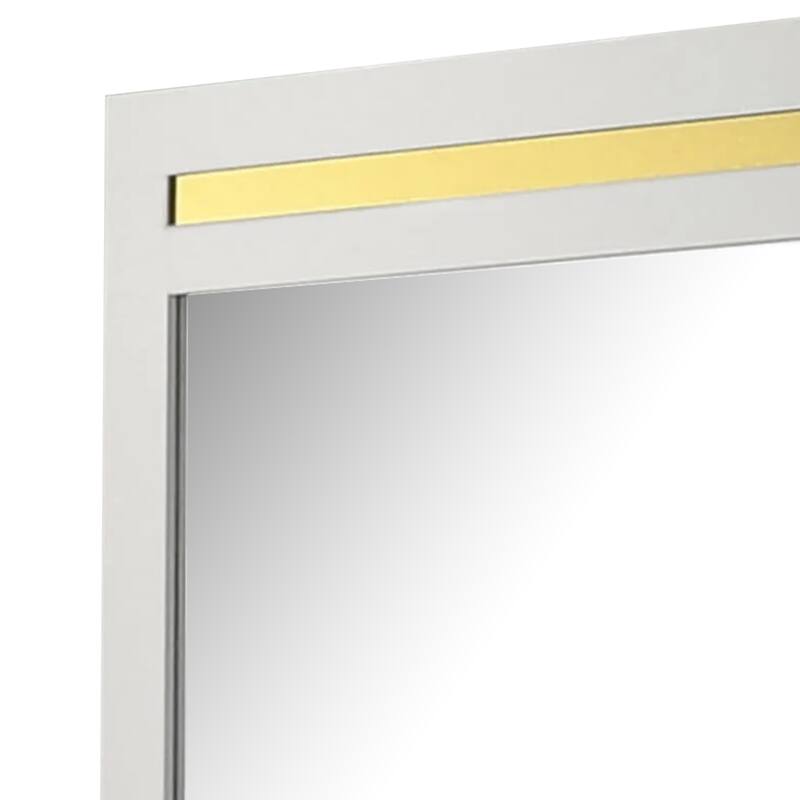Yoki 41 Inch Dresser Mirror, Modern Glam White with Gold Acrylic Accents - White, Gold