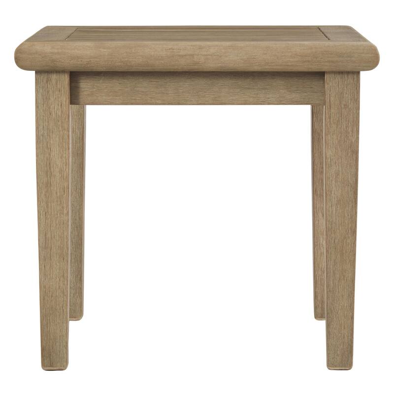 Square Wooden Frame End Table with Plank Tabletop, Teak Brown