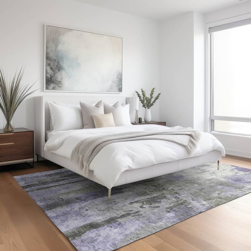 Machine Washable Indoor/ Outdoor Abstract Modern Chantille Rug