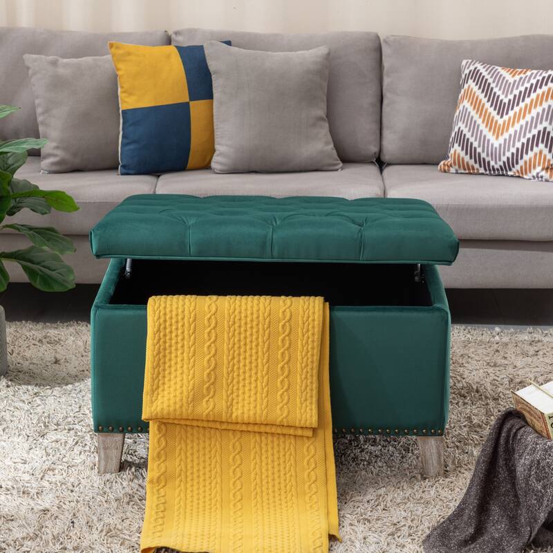 29.5" Wide Velvet Tufted Square Ottoman With Storage