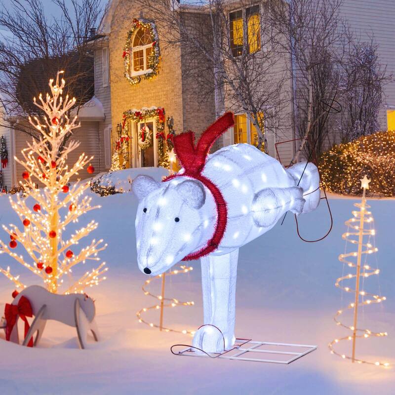 Costway 4.5 ft Christmas Skiing Polar Bear with 80 LED Lights Ground - White + Red - See Details