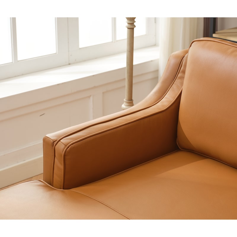 94.5" Genuine Leather L-Shaped Sectional Sofa with Left Chaise Lounge and Modern Design