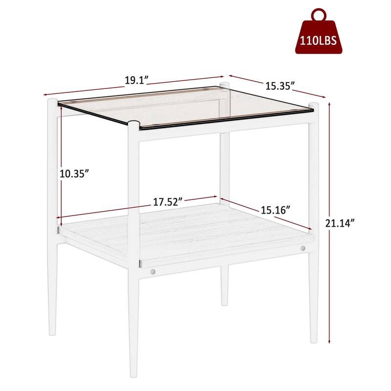 Set of 2 Rectangle End Table Tempered Glass Tabletop with MDF layer