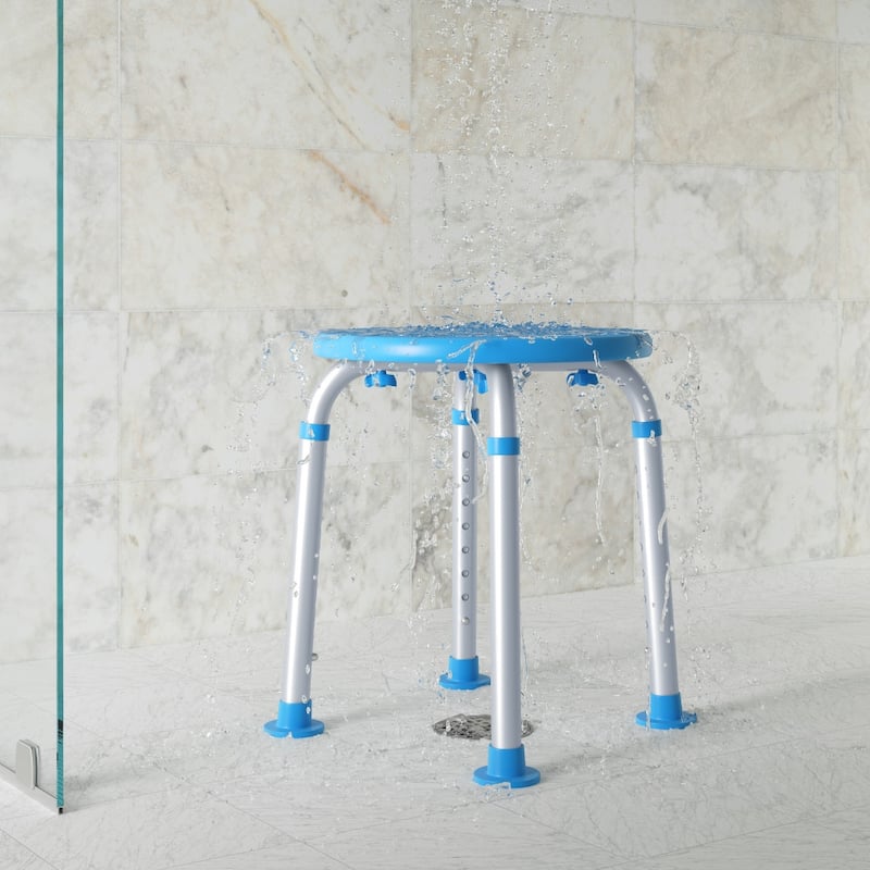 Tool-Free 300 Lb. Capacity, Adjustable White Bath & Shower Stool - 14.25"D x 14.25"W x 14" - 20.75"H