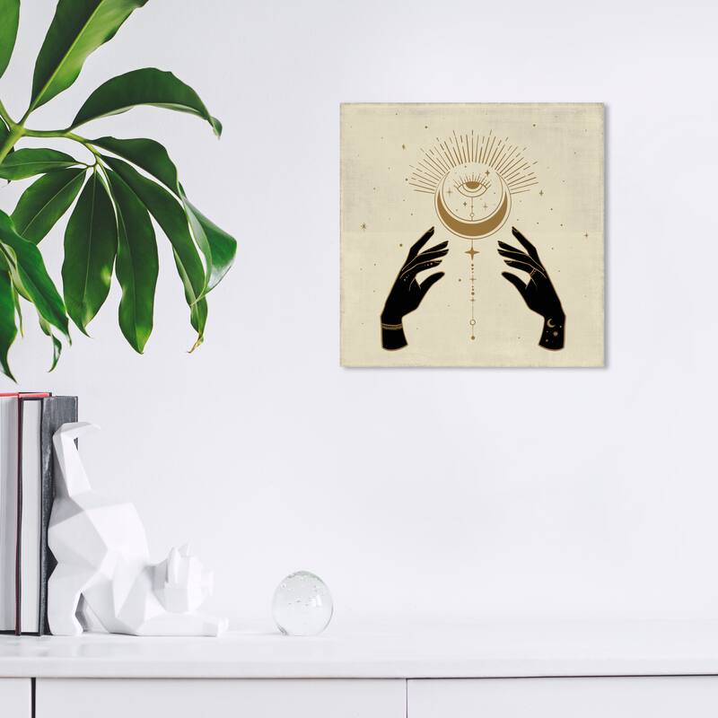Wynwood Studio Canvas Spiritual and Religious Celestial Hands 2 Gold and Modern & Contemporary Wall Art Canvas Print - 12 x 12