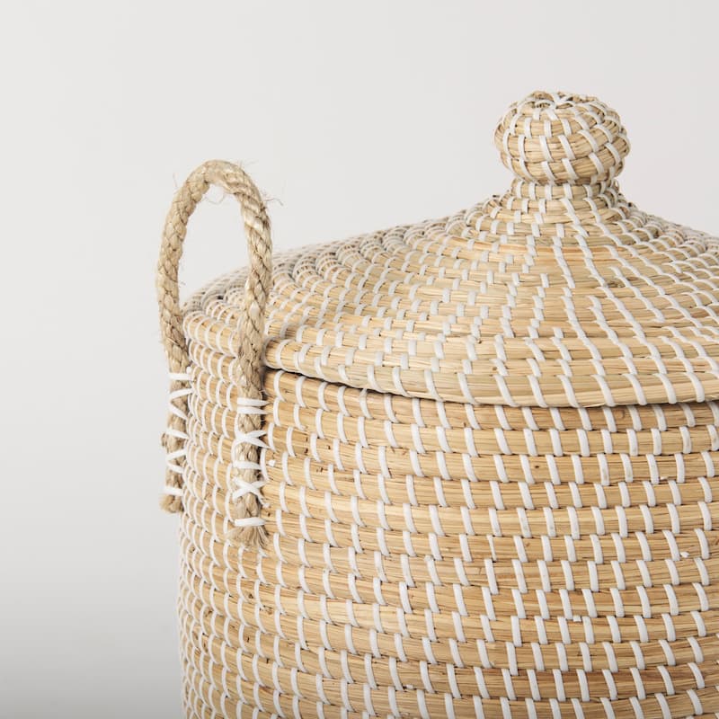 Olivia Beige Seagrass Baskets w/Lids (Set of 3)