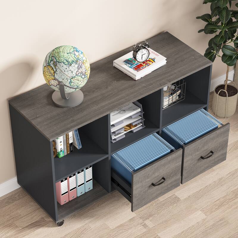 L-Shaped Computer Desk, 55 inches Executive Desk with lateral File Cabinet