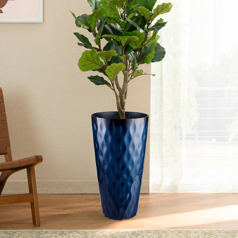Glitzhome 23.75"H Set of 2 Oversized Wavy Texture Cobalt Blue/Turquoise/Red Tall Plastic Planter