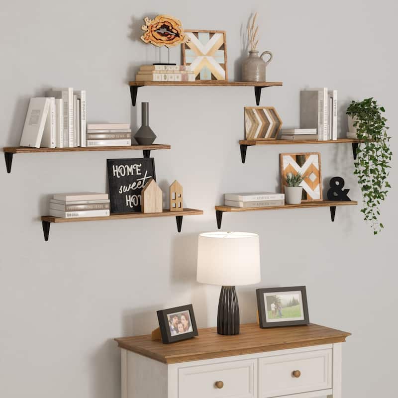 Wallniture Arras 24x4.5" Floating Shelves, Living Room Wall Decor, Burnt, Set of 5