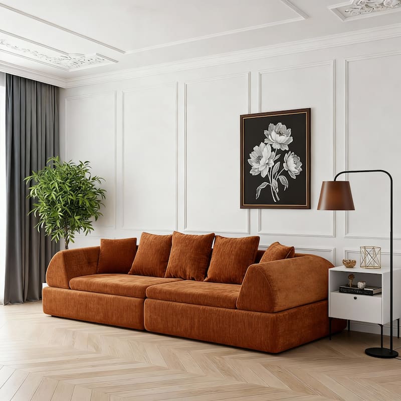 Cloud Modular Sectional Sofa, Boneless Sectional Couch with Ottoman, Modern Lounge Sofa - Orange