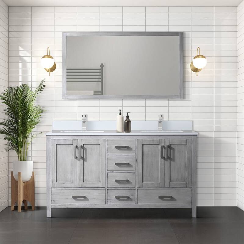 Jacques 60 in. W x 22 in. D Distressed Grey Double Bath Vanity, White Quartz Top, and 58 in. Mirror - Grey - Distressed - Double Vanities