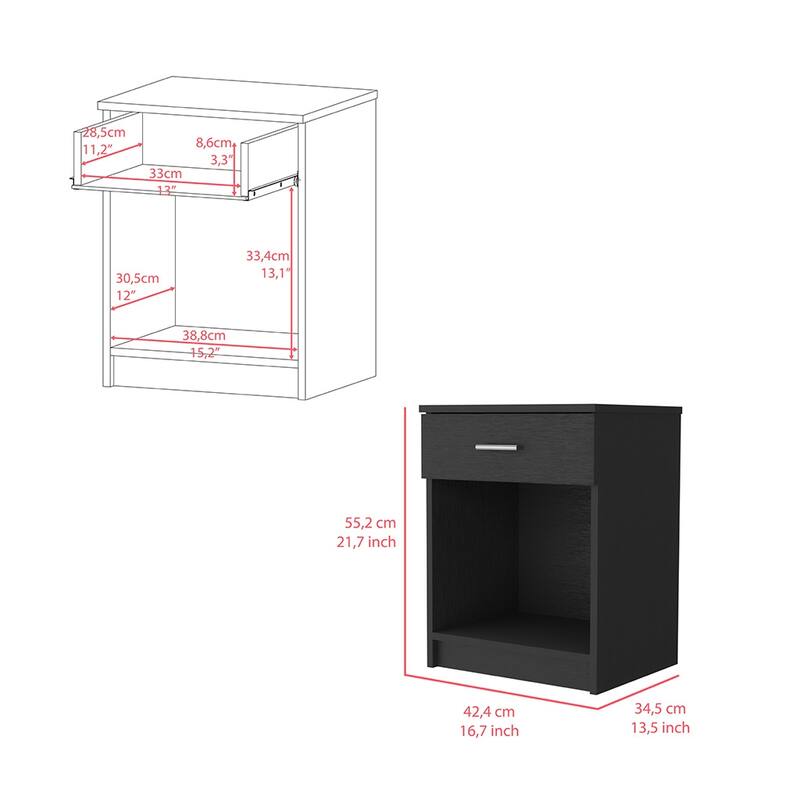 Modern Nightstand with Drawer and Shelf, Light Gray Finish, Durable Manufactured Wood, 21.73" Tall