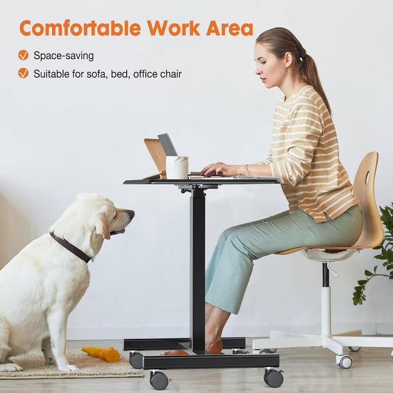 42.5" H Tall Small Standing Desk Mobile Portable Rolling Laptop PC Table Adjustable Height w/ Wheels