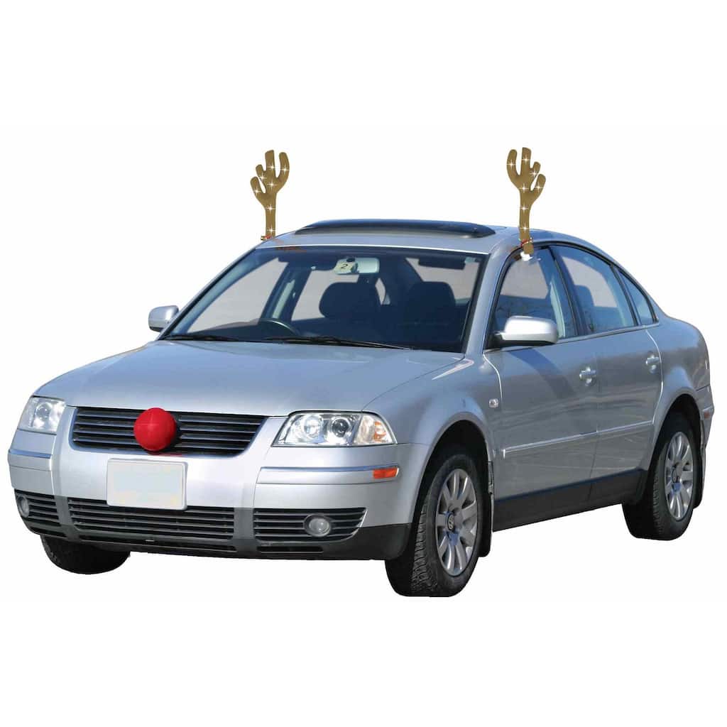 19-Inch Lighted Brown and Red Reindeer Christmas Car Decorating Kit - Universal Size - 19"
