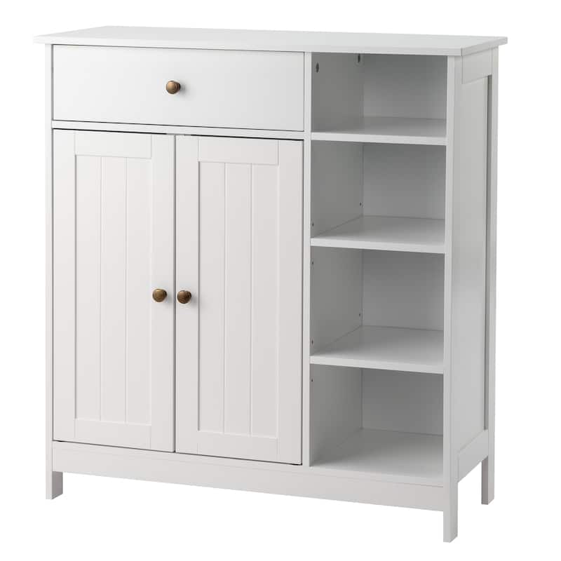 Freestanding White MDF Bathroom Storage Cabinet with Drawer and 2 Adjustable Shelves for Small Essential