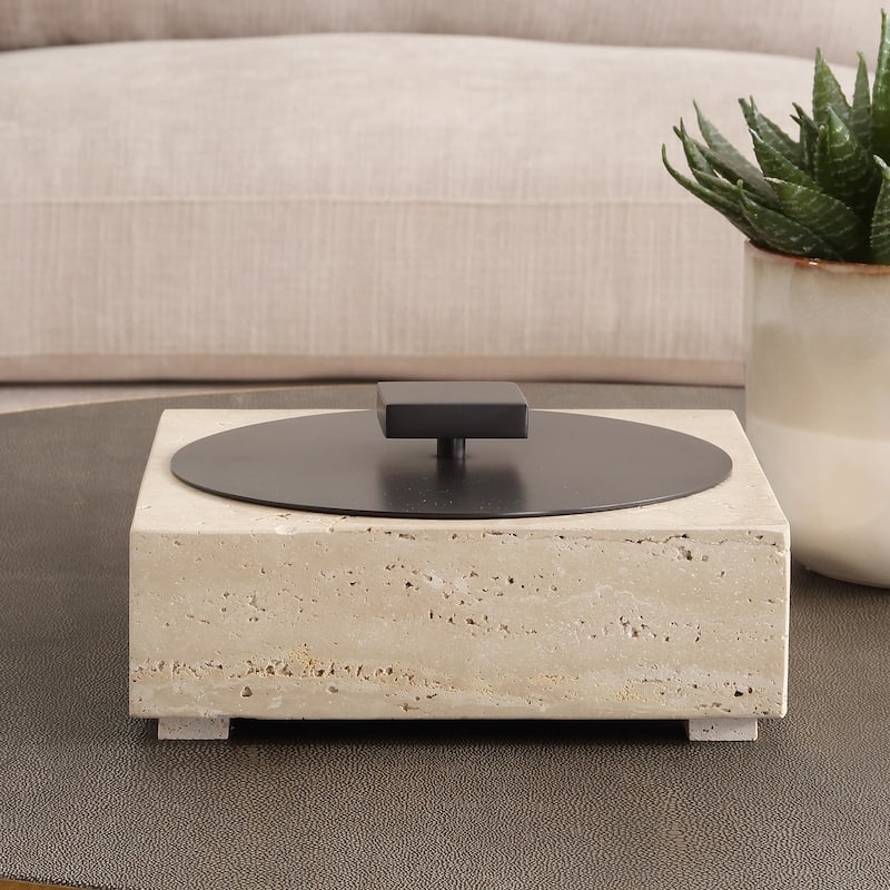 Uttermost 18196 Natural Luxe 4-1/2" Tall Iron and Travertine Boxes