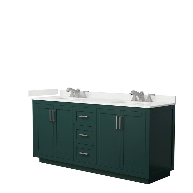 Miranda 72-inch Double Vanity, Quartz Top - Green, Nickel Trim, White Quartz Top