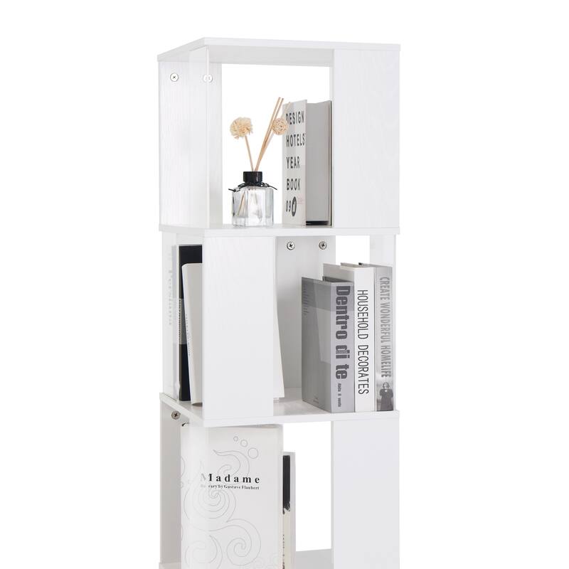 6 tier Rotating Bookshelf, Floor Rack Simple Bookcase with Acrylic plate Student Multi-Function Creative Bookshelf