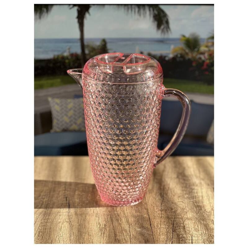Water Pitcher with Lid, Diamond Cut Unbreakable Plastic Pitcher