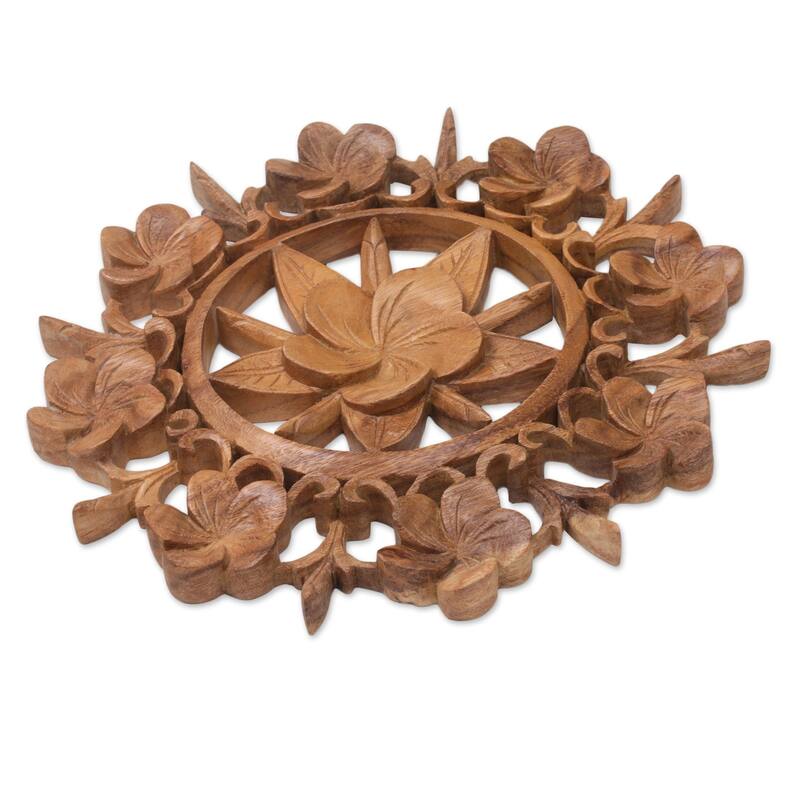 Novica Handmade Jepun Bouquet Wood Relief Panel