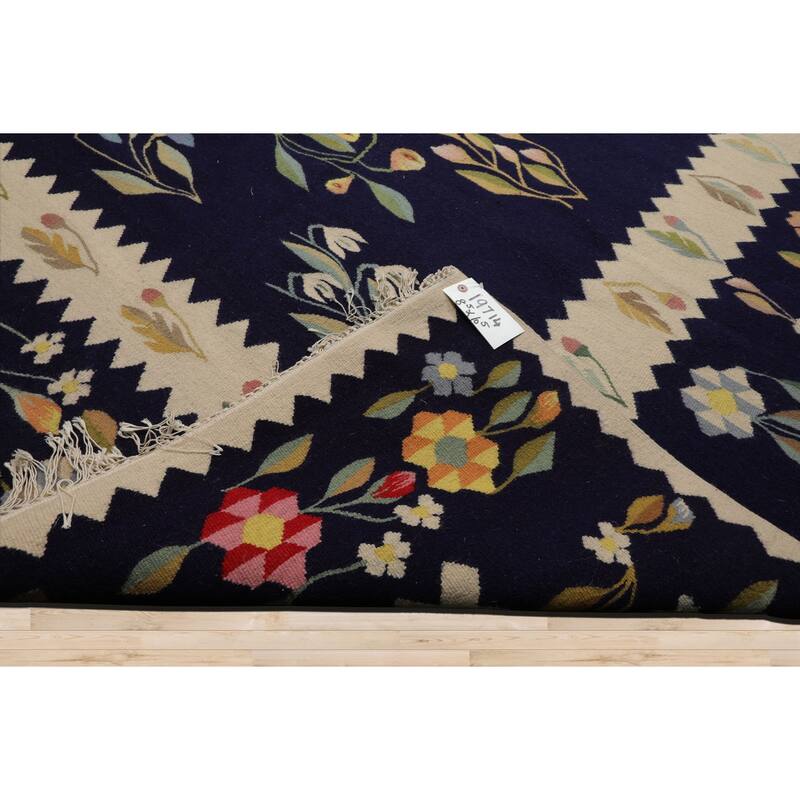 8'5''x10'5'' Hand Woven Wool Navy Kilim Traditional Flatwoven Rug - 8' 5'' x 10' 5''