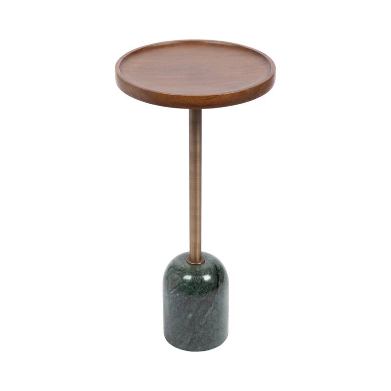 Kate and Laurel Shorrock Wood and Marble Side Table - 12x12x24 - Walnut Brown/Gold