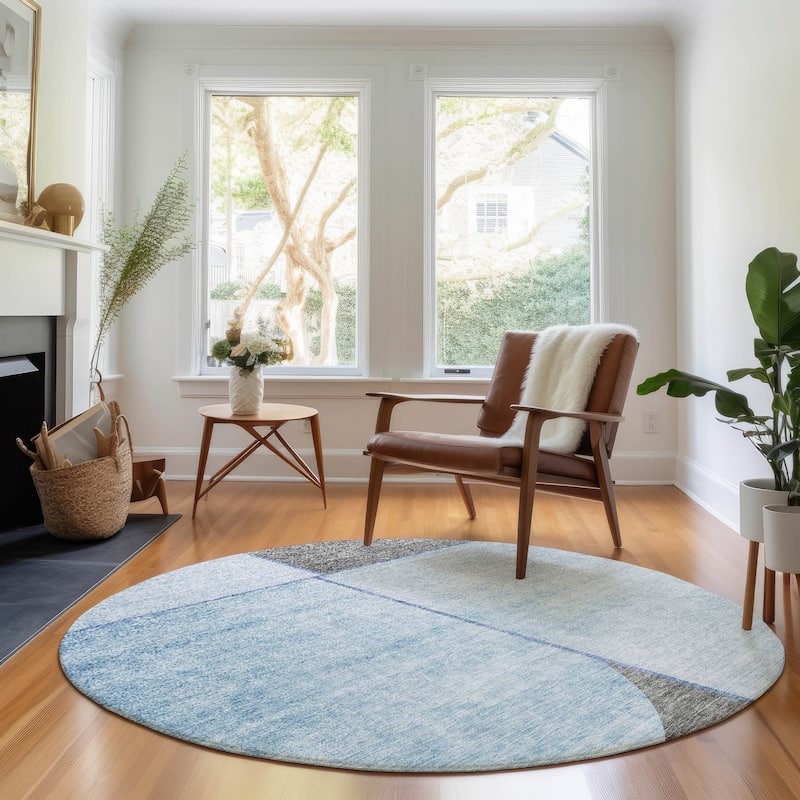 Premium Washable Super Soft Contemporary Deco Mayfield Rug - Sky - 8' x 8' - Round