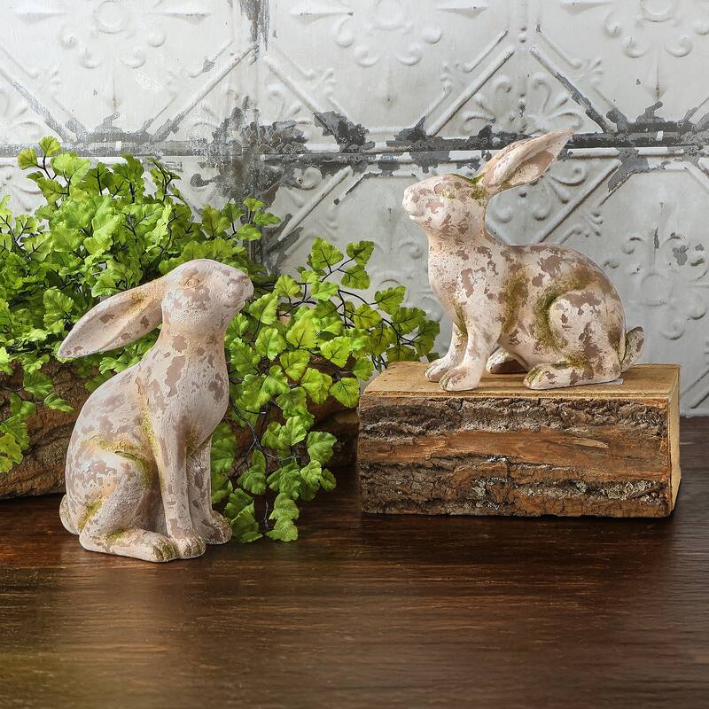 8.5"-9" Resin Mossed Bunny Set of 2