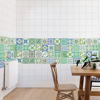 Walplus Turkish Green Tile Stickers Peel and Stick Wall Sticker Decal 4"