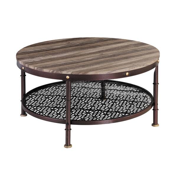 Davee Furniture Contemporary Oak Wood And Metal Round Coffee Table Dia 36 In Overstock 29819888