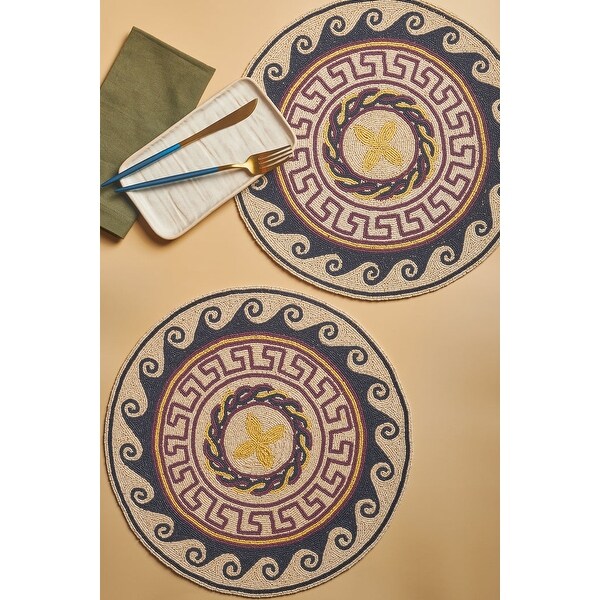 Reversible Wipeclean Round Shaped Placemats Set of 4 Shades Of Blue