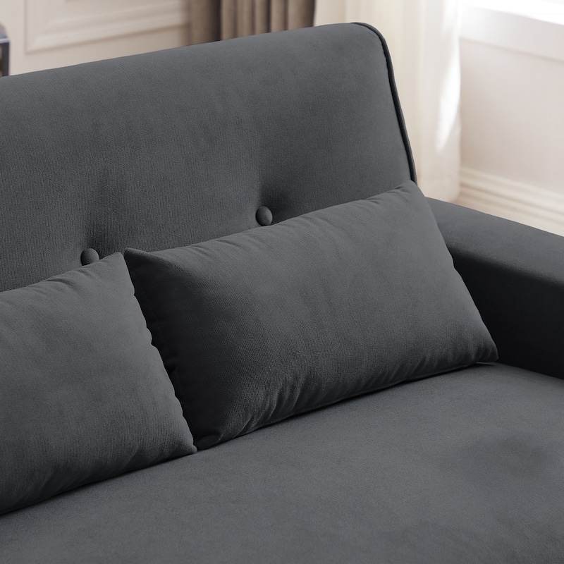 48.82" Small Tufted Loveseat Sofa with 2 Pillows and Tapered Wood Legs
