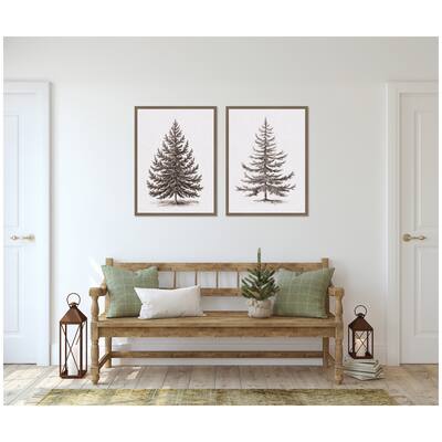 Kate and Laurel Sylvie Vintage Evergreen Fir Tree - 2 Piece Framed Canvas Art Set by The Creative Bunch Studio