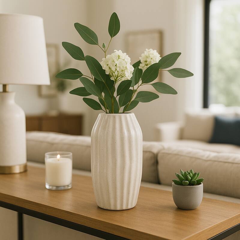 Ceramic Decorative Vase Tall Flower Sculpted Inspired Design