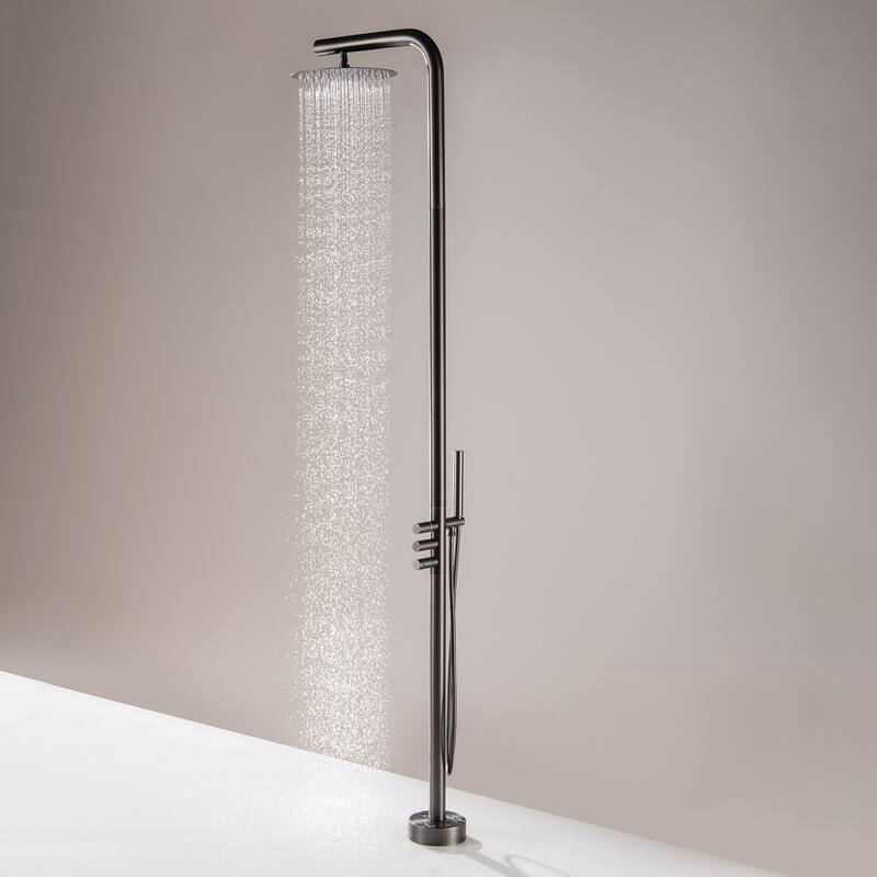 Freestanding Outdoor Shower System for Backyard/Garden/Poolside/Beach, Floor Mounted Shower Faucet with Shower Head & Handheld