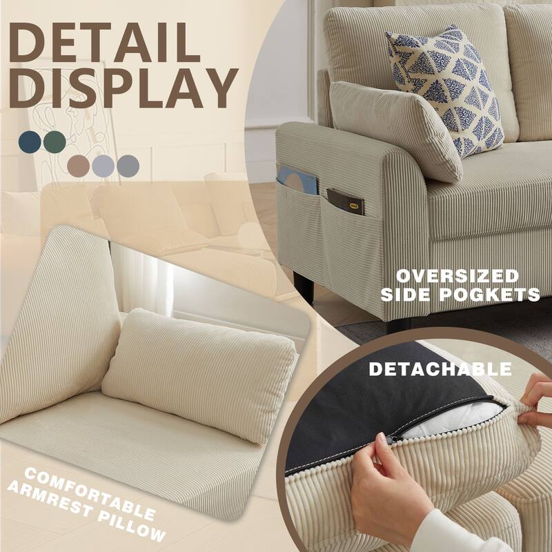 101"Corduroy 3 Piece Living Room Set Including 4 Seater Sofa ,Storage Ottoman and Chair