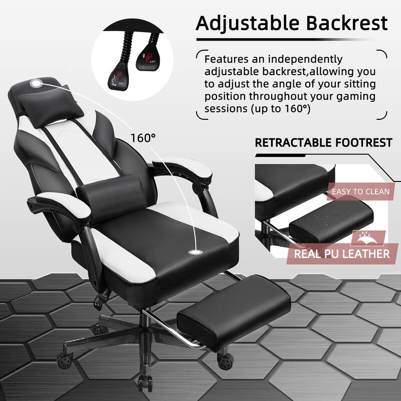 Adjustable Comfortable Game Chair Swiveling PC & Racing with Footrest