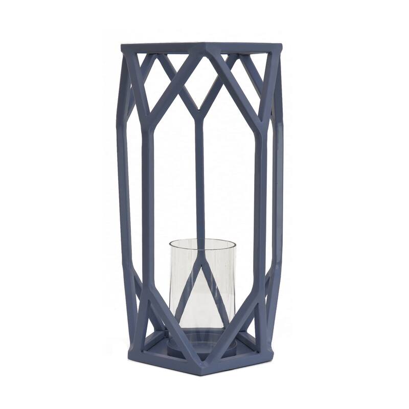 14" Candle Lantern with Glass Chimney, Dusty Blue by National Tree Company - 14 in