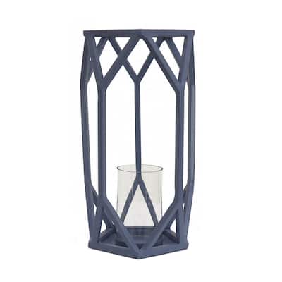 14" Candle Lantern with Glass Chimney, Dusty Blue by National Tree Company - 14 in