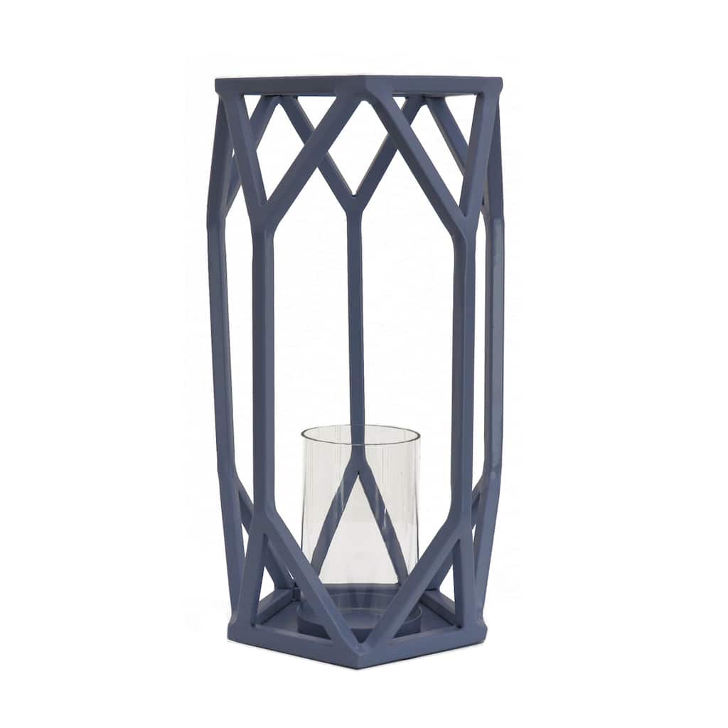14" Candle Lantern with Glass Chimney, Dusty Blue by National Tree Company - 14 in
