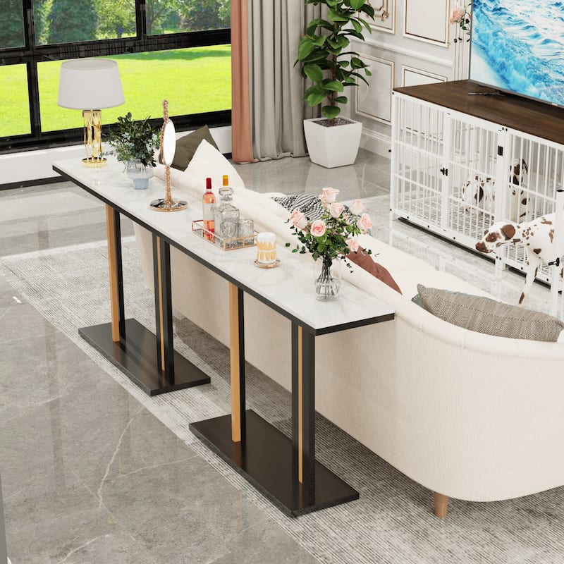 Glam Style Stone Top Accent Table for Hall Console Table Porch Table