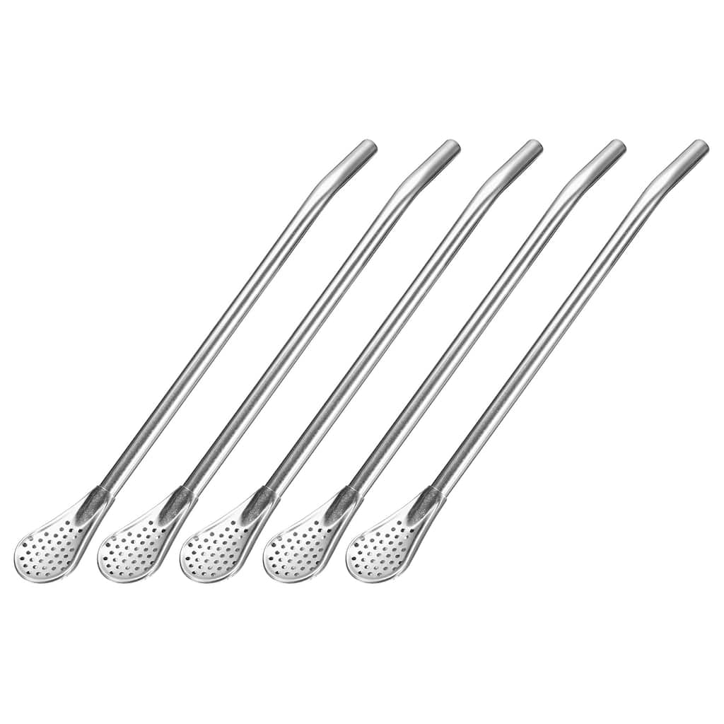 5Pcs 7.2" Stainless Steel Spoon Straw Drinking Straw Spoon with Filter