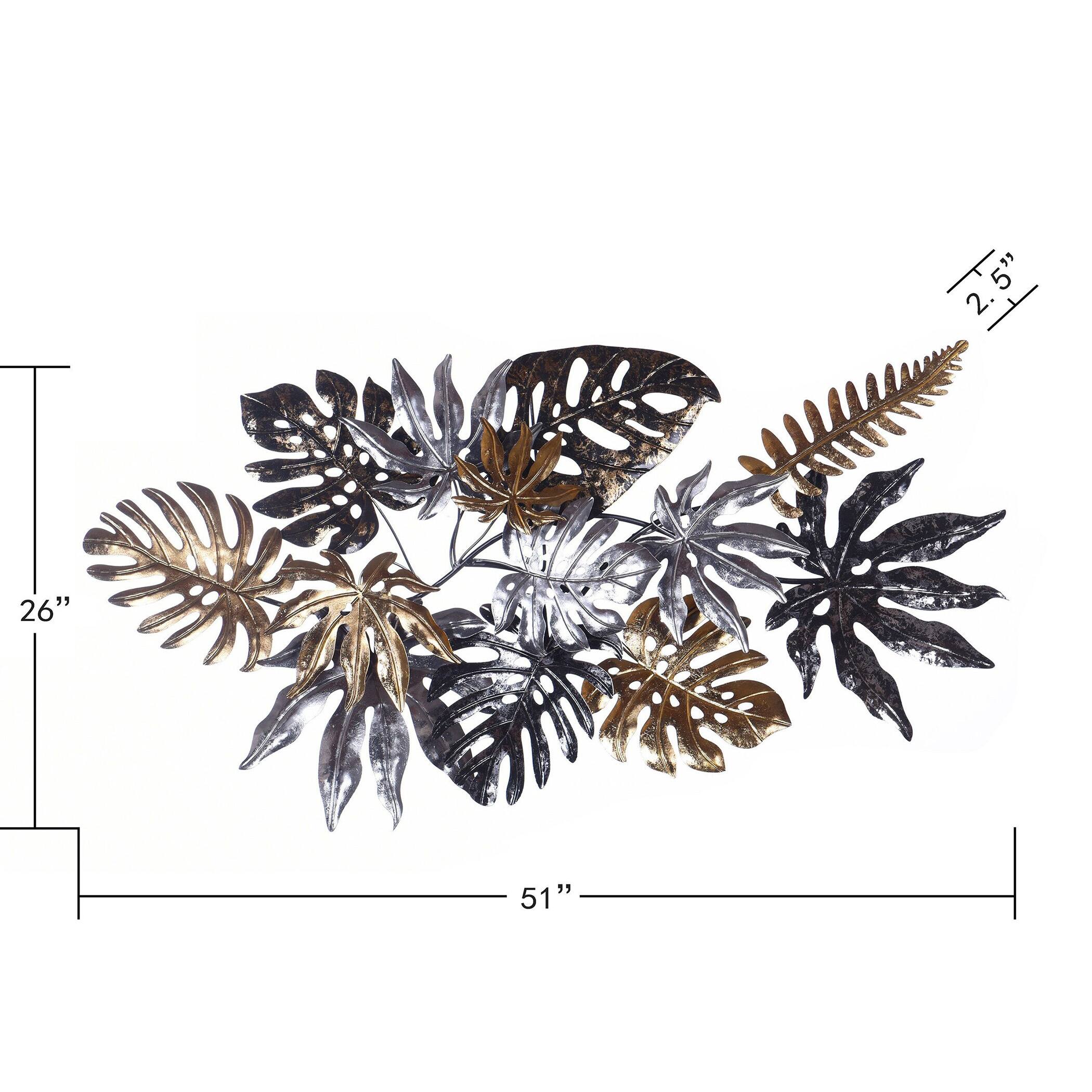 Tropical Leaves Metal Wall Art Metallic Painted Finishes Bed Bath