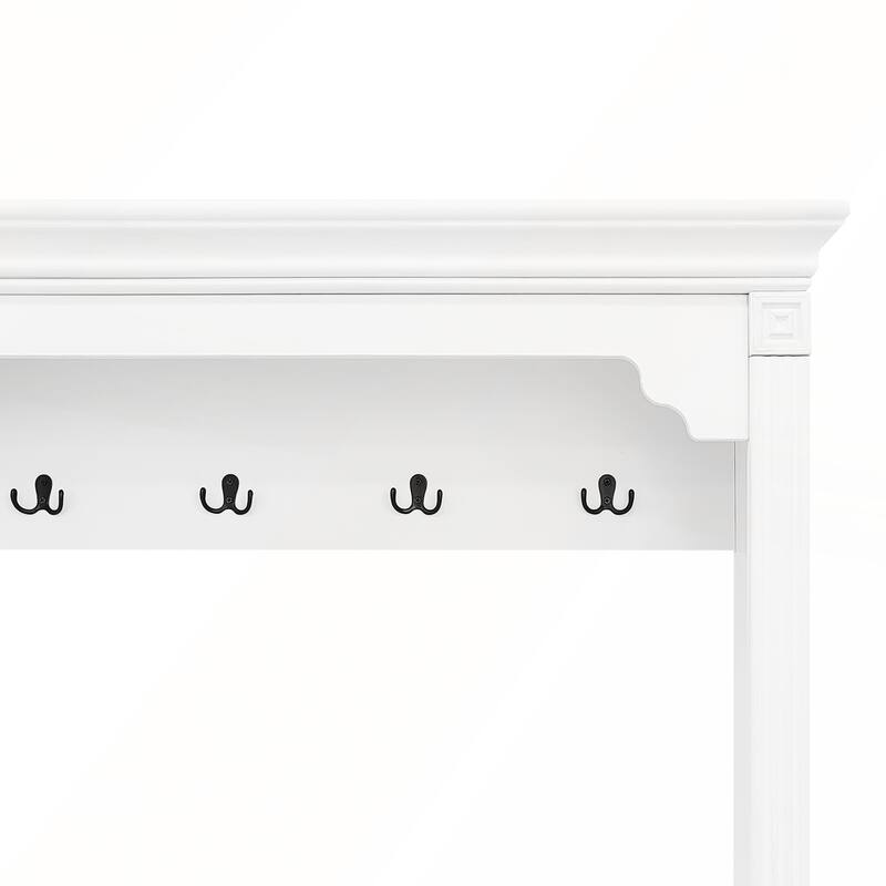 54.7in Hall Tree with Integrated Shoe Cabinet and Mirrored Cabinet Door