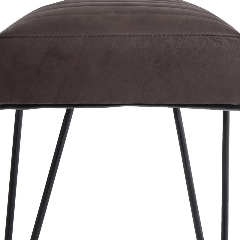 Leather Upholstered Home Bench with Linear Tufted Panels and Black Metal Hairpin Legs - Brown or Dark Brown - Roche River Decor