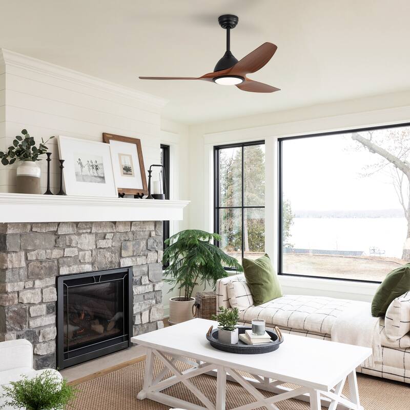 Sofucor 42"/48"/ 52"/60"Noiseless Walnut Wood Ceiling Fan with Remote Control, Integrated Light Optional